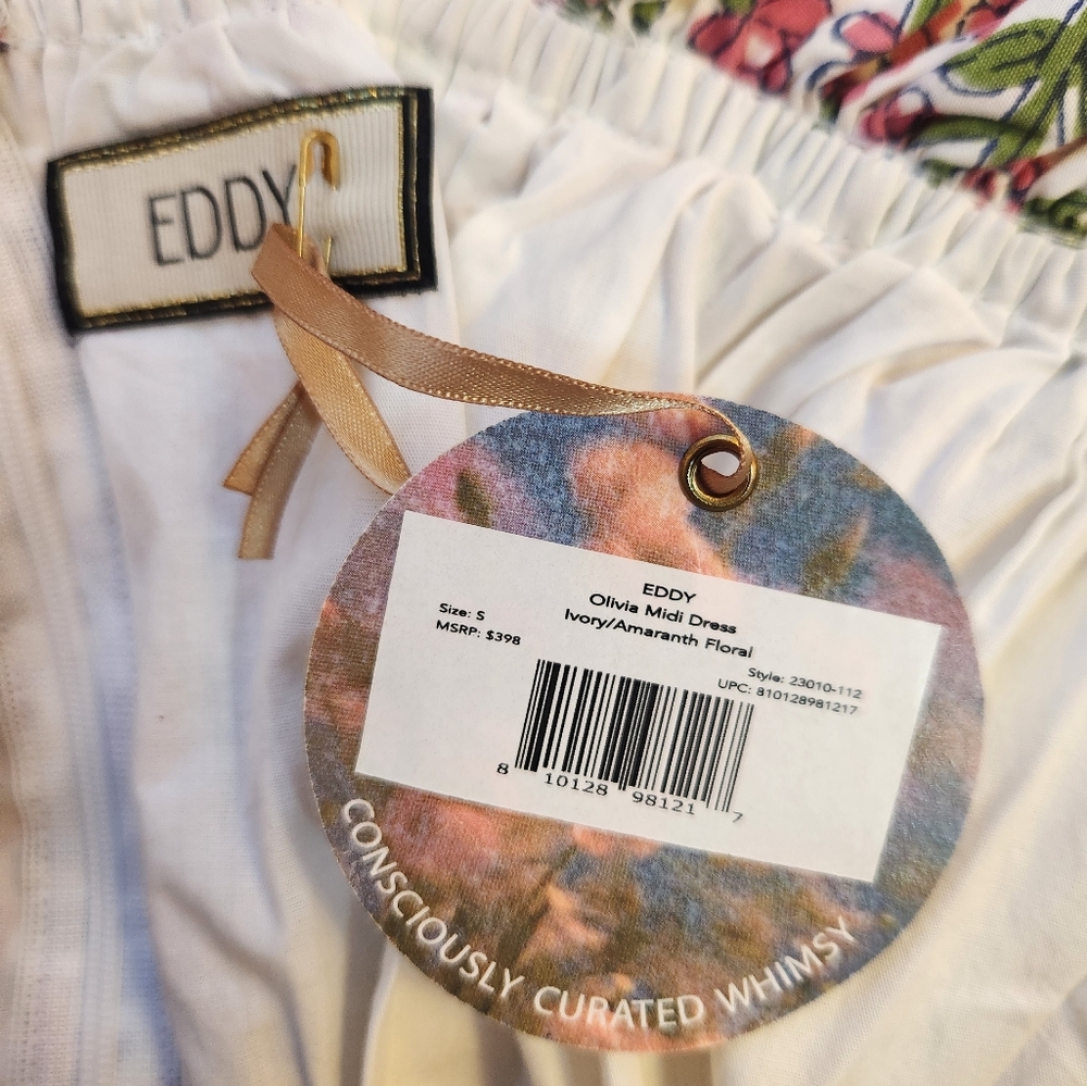 Eddy Women's Olivia Midi Dress in White/Amaranth Floral, Size S, $398 NWT - Picture 6 of 14